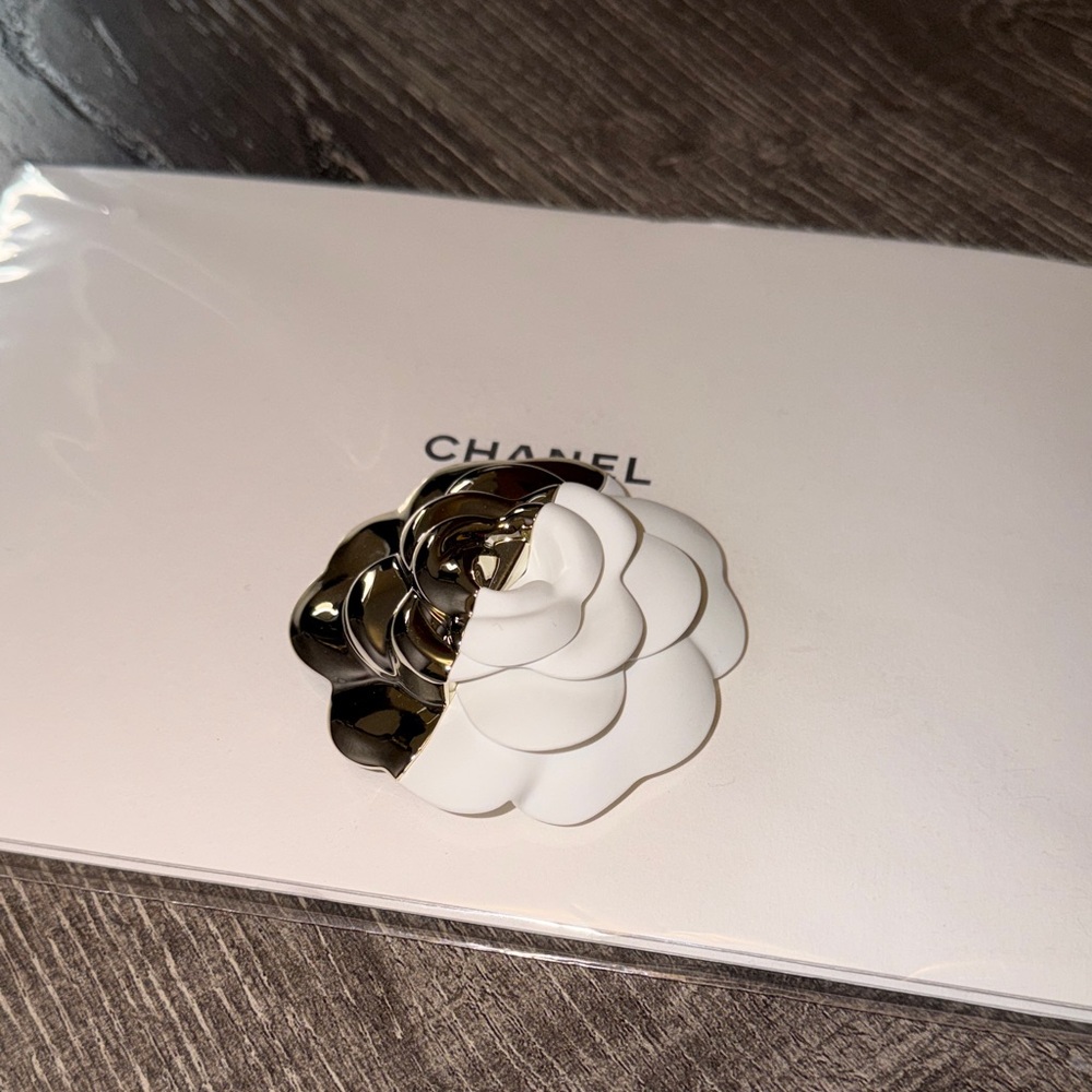 Chanel Camellia Brooch in White and Gold